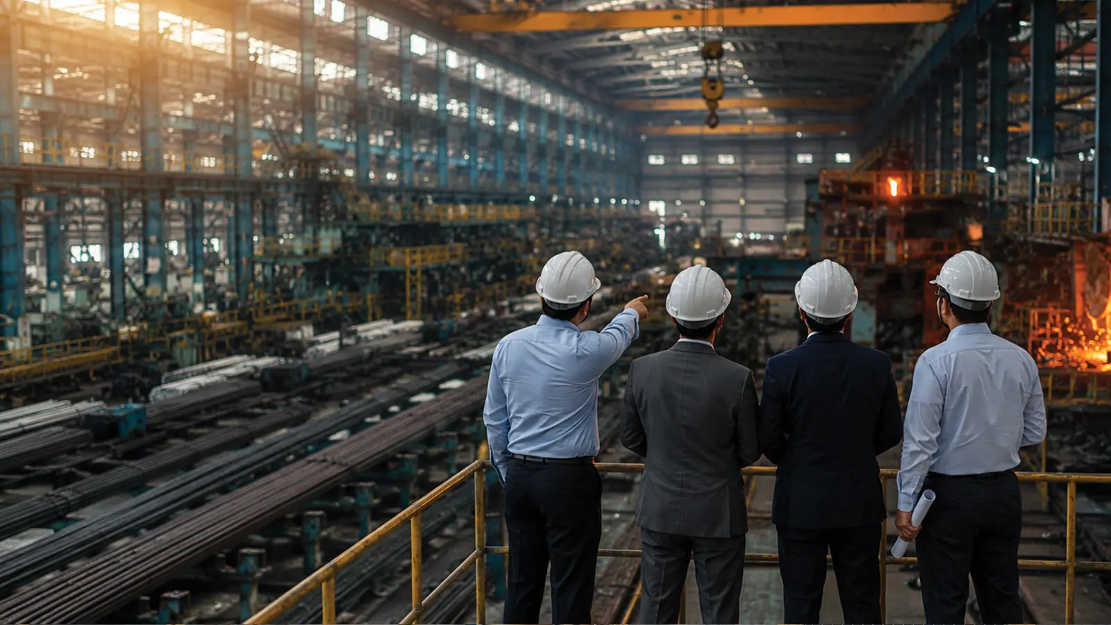 ARS leadership team reviewing operations at a steel manufacturing facility