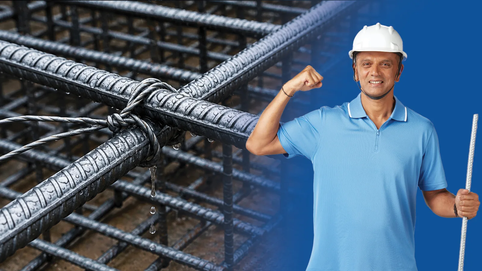 Steel reinforcing bars with an ARS representative at a construction site
