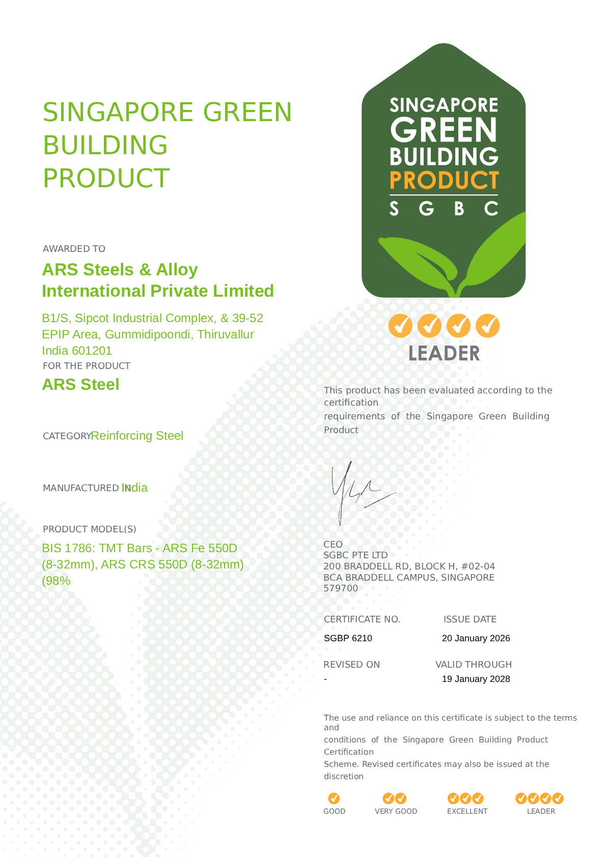SGBC certificate